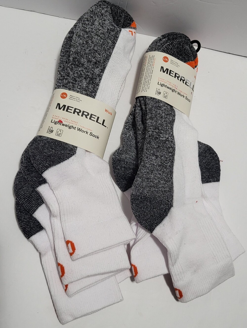 Merrell White & Gray Athletic Lightweight Socks with Orange Accents 6 Pair